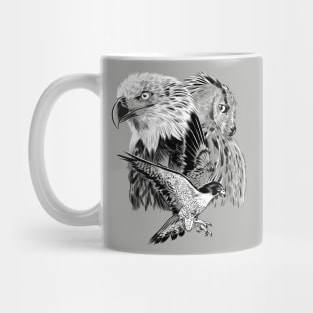 Eagle hawk and owl Mug